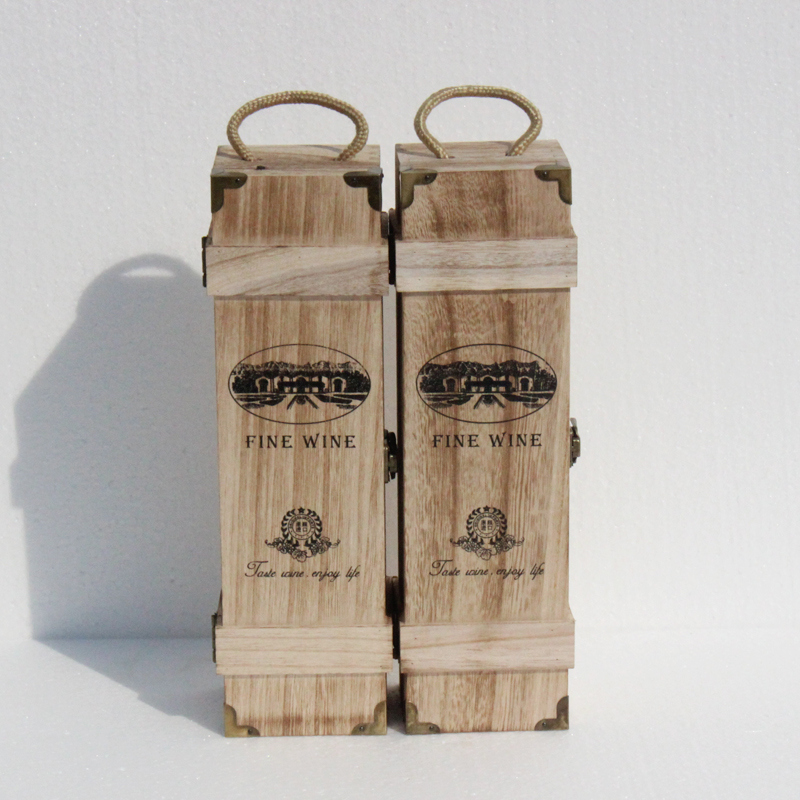 红酒礼盒木头盒子单支铁包角复古